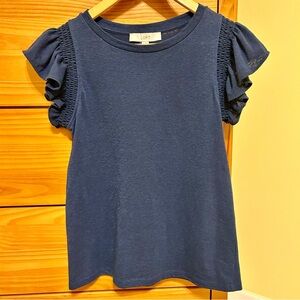 Loft Navy Ruffle Sleeve Shirt Size S